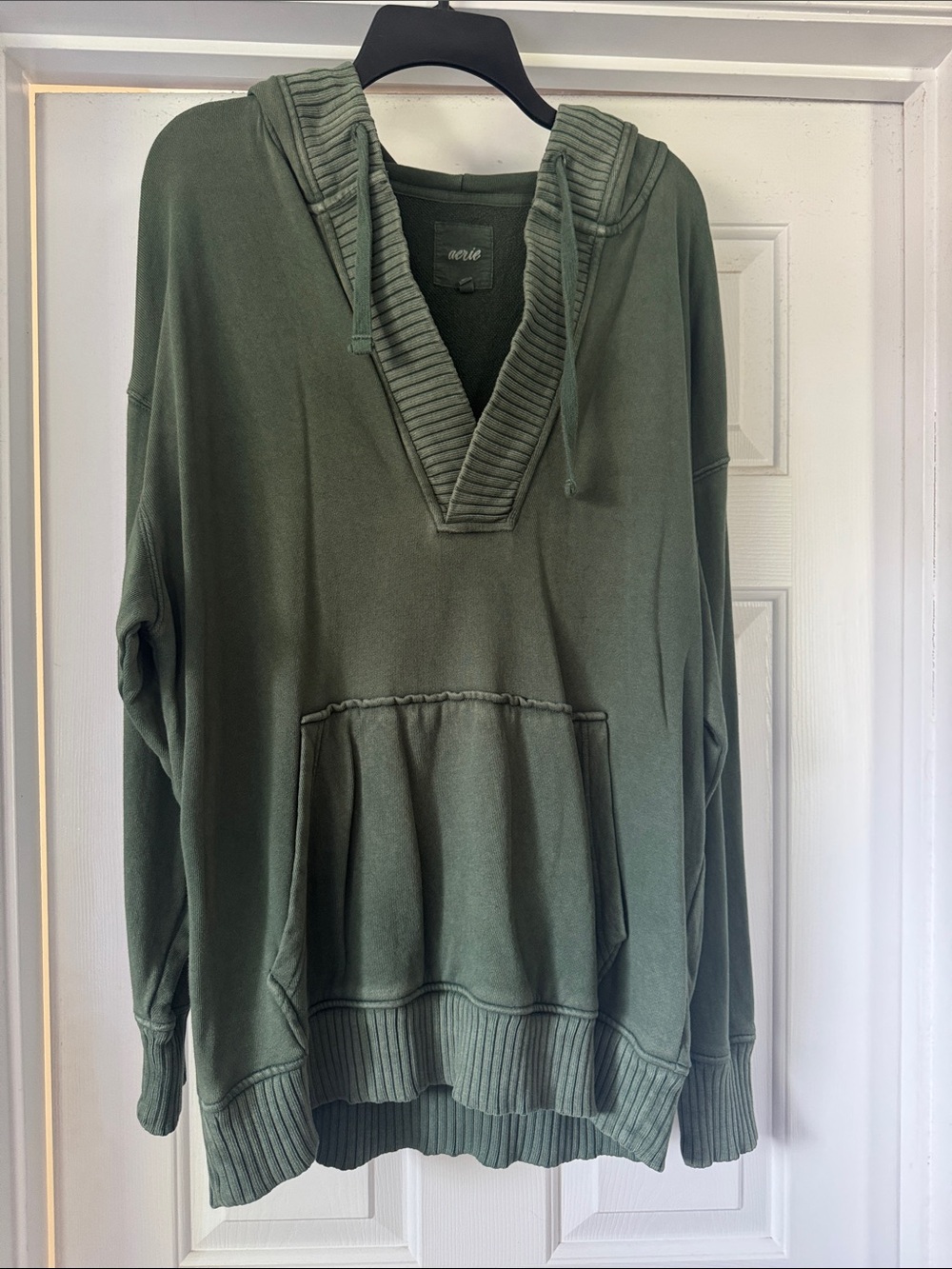 aerie Dark Green Hooded Pullover Sweatshirt